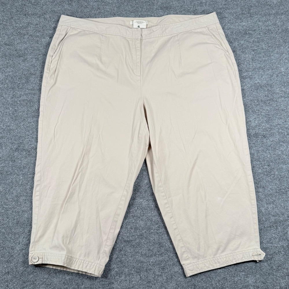 Talbots Sz 22W Chino Capris Cropped Pants Beige Button Detail Minimalist Neutral